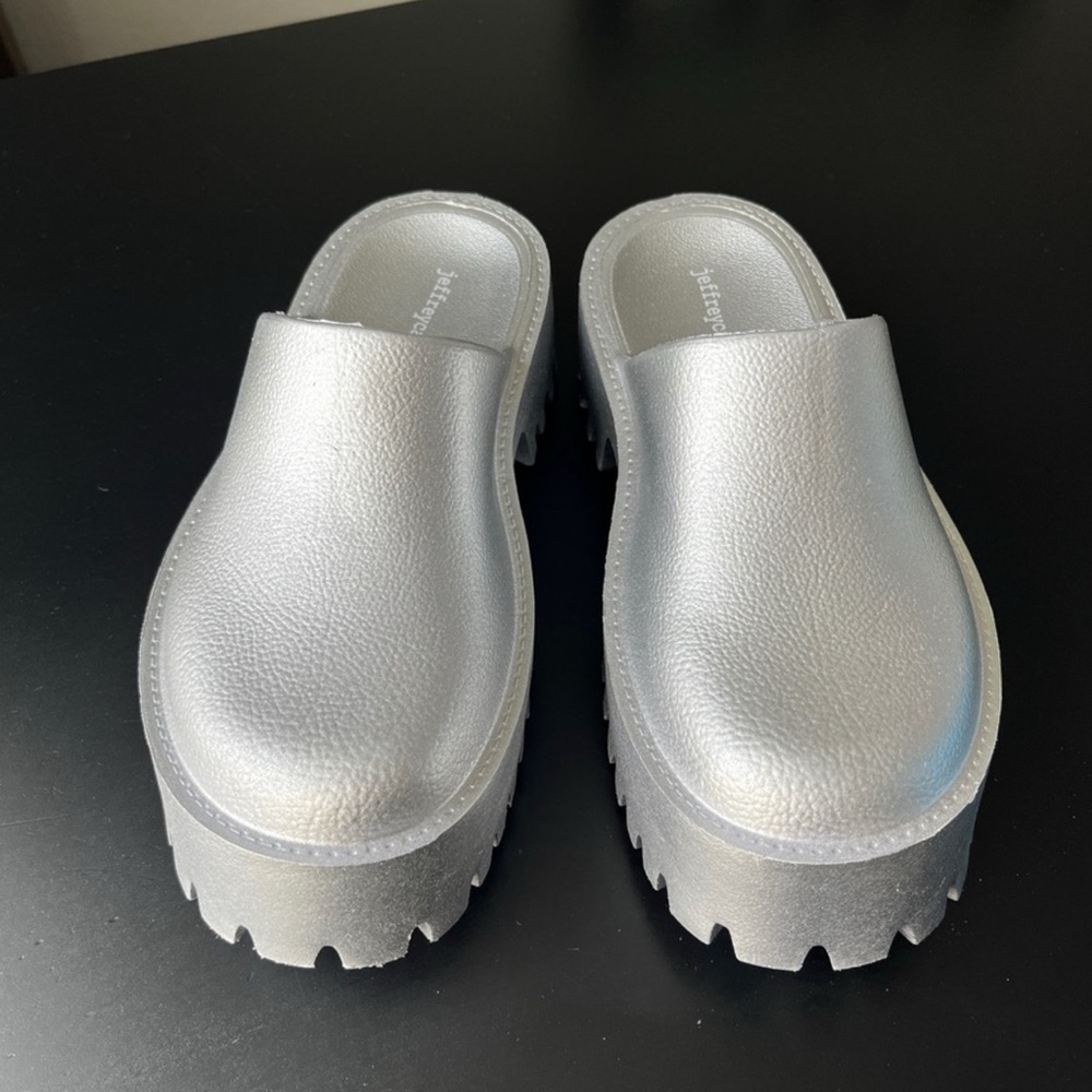 Jeffrey Campbell Silver Mules with Chunky Sole